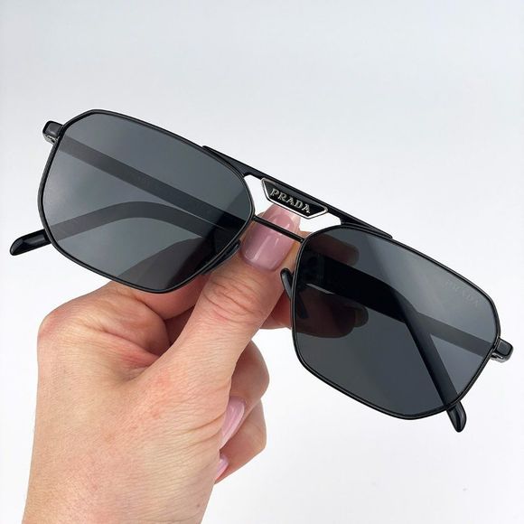 Prada PR58YS 1AB5S0 Sunglasses Black Dark Grey Pilot Metal Unisex - Picture 4 of 14